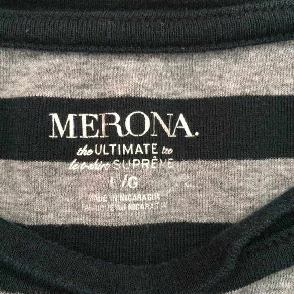 Merona Striped Black & Gray Long Sleeve T Shirt Size L - Picture 6 of 12